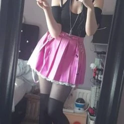 Lace Hemmed Pleated Skirt 25 Lace Hemmed Pleated Skirt -Clothing Discount Store lace hemmed pleated skirt belted trim pink skirts dress ddlg playground 773