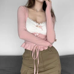 Lace Knit Princess Sweater 26 Lace Knit Princess Sweater -Clothing Discount Store lace knit princess sweater coquette dollette fae faecore fairycore shirt kawaii babe 381