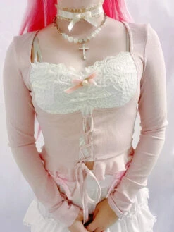 Lace Knit Princess Sweater 25 Lace Knit Princess Sweater -Clothing Discount Store lace knit princess sweater coquette dollette fae faecore fairycore shirt kawaii babe 707