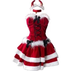 Lace Up Santa Dress + Costume 15 Lace Up Santa Dress + Costume -Clothing Discount Store lace santa dress costume christmas holiday festive fur dresses ddlg playground 803