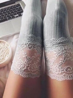 Lady Lace Stockings -Clothing Discount Store lady lace stockings gray high socks knee long sock kawaii babe 849