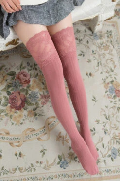 Lady Lace Stockings -Clothing Discount Store lady lace stockings pink high socks knee long sock kawaii babe 269