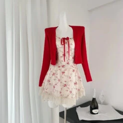 Lady Rosebud Outfit Set -Clothing Discount Store lady rosebud outfit set sets cardigan fairycore floral kawaii 473