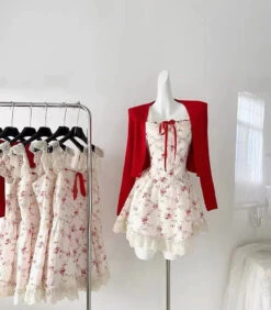 Lady Rosebud Outfit Set -Clothing Discount Store lady rosebud outfit set sets cardigan fairycore floral kawaii 529
