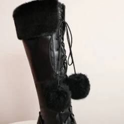 Bow Fur Knee High Boots -Clothing Discount Store lolita bow fur knee high boots booties footwear fashion style kawaii babe 263