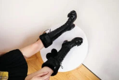 Bow Fur Knee High Boots -Clothing Discount Store lolita bow fur knee high boots booties footwear fashion style kawaii babe 294