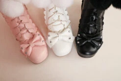 Bow Fur Knee High Boots -Clothing Discount Store lolita bow fur knee high boots booties footwear fashion style kawaii babe 467