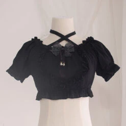 Cropped Ruffled Blouse -Clothing Discount Store lolita cropped blouse black blouses crop tank shirt ddlg playground 986