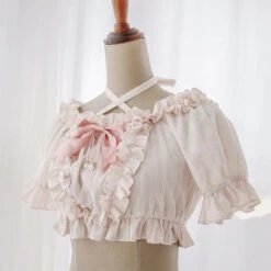 Cropped Ruffled Blouse -Clothing Discount Store lolita cropped blouse blouses crop tank shirt ddlg playground 104