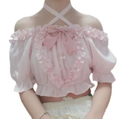 Cropped Ruffled Blouse -Clothing Discount Store lolita cropped blouse blouses crop tank shirt ddlg playground 688