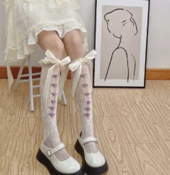 Lace Ribbon & Rosebud Stockings -Clothing Discount Store lolita lace ribbon rosebud stockings angelcore angelic dainty dollette elegant socks kawaii babe 126