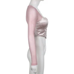 Long Sleeve Satin Bustier 40 Long Sleeve Satin Bustier -Clothing Discount Store long sleeve satin bustier coquette dollette fae faecore fairycore shirt kawaii babe 355