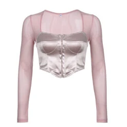 Long Sleeve Satin Bustier 38 Long Sleeve Satin Bustier -Clothing Discount Store long sleeve satin bustier coquette dollette fae faecore fairycore shirt kawaii babe 618