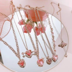 Lovecore Heart Necklaces -Clothing Discount Store lovecore heart necklaces bows choker heart hearts jeweled 671