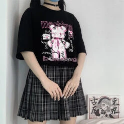 Machine Bear Menhera Tee -Clothing Discount Store machine bear menhera tee t shirts anime creepy cute goth ring 877