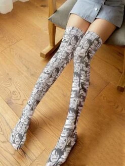 Comic Strip Manga Stockings -Clothing Discount Store manga comic anime face stockings socks thigh highs 302