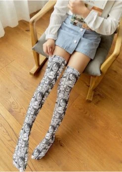 Comic Strip Manga Stockings -Clothing Discount Store manga comic anime face stockings socks thigh highs 959