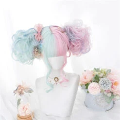Mint & Pink Bun Wig 14 Mint & Pink Bun Wig -Clothing Discount Store mint pink bun wig wigs lolita wig pastel pink long wavy blue pink 255