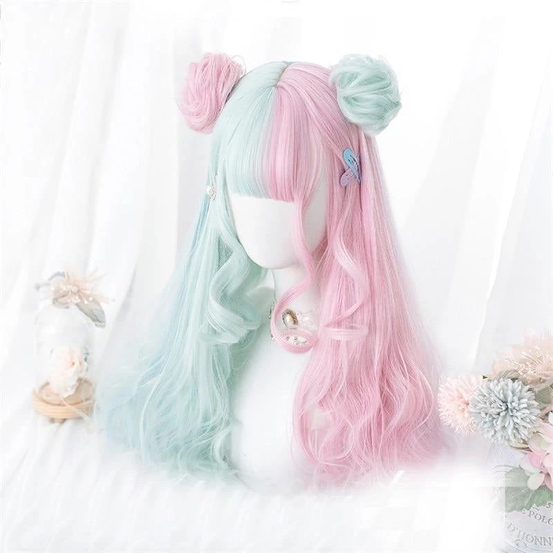 Mint & Pink Bun Wig 3 Mint & Pink Bun Wig