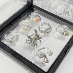 Opal Alien Rings -Clothing Discount Store opal alien rings opal set ethereal hammered jeweled jewelry 229