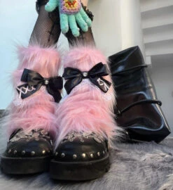 Pastel Goth Fur Leg Warmers -Clothing Discount Store pastel goth fur leg warmers bows fur furry warmers 580