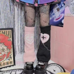 Pastel Goth Heart Cross Leg Warmers -Clothing Discount Store pastel goth heart cross leg warmers kawaii warmers leggings goth 670