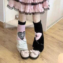 Pastel Goth Heart Cross Leg Warmers -Clothing Discount Store pastel goth heart cross leg warmers kawaii warmers leggings goth 852