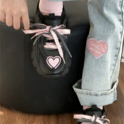 Pastel Goth Heart Sneakers -Clothing Discount Store pastel goth heart sneakers shoes footwear kawaii kawaii babe goth 263