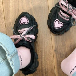 Pastel Goth Heart Sneakers -Clothing Discount Store pastel goth heart sneakers shoes footwear kawaii kawaii babe goth 622