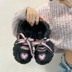 Pastel Goth Heart Sneakers -Clothing Discount Store pastel goth heart sneakers shoes footwear kawaii kawaii babe goth 803