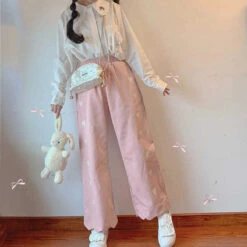 Pastel Heart Print Pants -Clothing Discount Store pastel heart print pants heart print pastel pants embroidery kawaii 961
