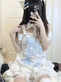 Pastel Menhera Off The Shoulder Tee -Clothing Discount Store pastel menhera shoulder tee anime anime girl fairy kei menhera menhera kei shirt kawaii babe 552