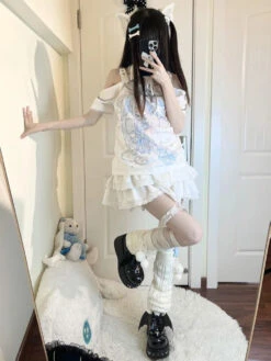 Pastel Menhera Off The Shoulder Tee -Clothing Discount Store pastel menhera shoulder tee anime anime girl fairy kei menhera menhera kei shirt kawaii babe 564