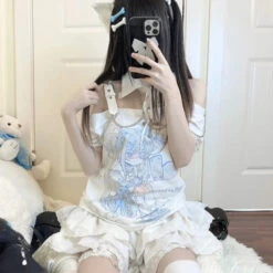 Pastel Menhera Off The Shoulder Tee -Clothing Discount Store pastel menhera shoulder tee white s anime anime girl fairy kei menhera menhera kei shirt kawaii babe 629