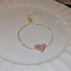 Princess Heart Bracelet -Clothing Discount Store pink blue princess heart bracelet rhinestones jewels 442