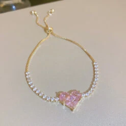 Princess Heart Bracelet -Clothing Discount Store pink blue princess heart bracelet rhinestones jewels 855