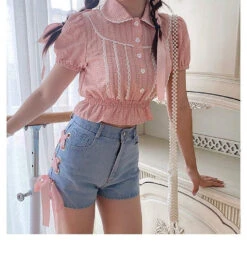 Pink Corset Shorts -Clothing Discount Store pink corset shorts angel angelic blue jeans denim kawaii babe 140