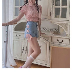 Pink Corset Shorts -Clothing Discount Store pink corset shorts angel angelic blue jeans denim kawaii babe 393