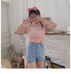 Pink Corset Shorts -Clothing Discount Store pink corset shorts angel angelic blue jeans denim kawaii babe 628