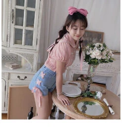 Pink Corset Shorts -Clothing Discount Store pink corset shorts angel angelic blue jeans denim kawaii babe 663