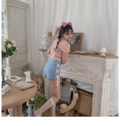 Pink Corset Shorts -Clothing Discount Store pink corset shorts angel angelic blue jeans denim kawaii babe 800