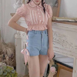 Pink Corset Shorts -Clothing Discount Store pink corset shorts angel angelic blue jeans denim kawaii babe 838