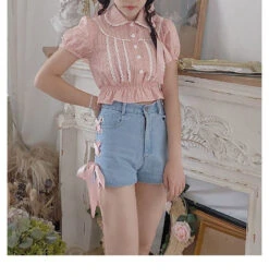 Pink Corset Shorts -Clothing Discount Store pink corset shorts angel angelic blue jeans denim kawaii babe 878