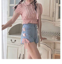 Pink Corset Shorts -Clothing Discount Store pink corset shorts angel angelic blue jeans denim kawaii babe 922