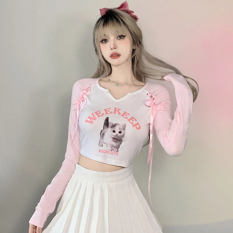 Pink Kitten Long Sleeve Crop Top 8 Pink Kitten Long Sleeve Crop Top - Image 6