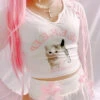 Pink Kitten Long Sleeve Crop Top 1 Pink Kitten Long Sleeve Crop Top -Clothing Discount Store pink kitten long sleeve crop top s coquette tops dollette fae faecore shirt kawaii babe 259