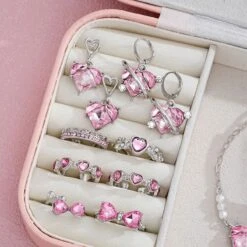 Pink Princesscore Jewelry Set And Box -Clothing Discount Store pink princess crystal jewelry set display box fairycore 142