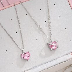 Pink Princesscore Jewelry Set And Box -Clothing Discount Store pink princess crystal jewelry set display box fairycore 156