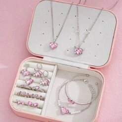 Pink Princesscore Jewelry Set And Box -Clothing Discount Store pink princess crystal jewelry set display box fairycore 231