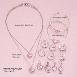 Pink Princesscore Jewelry Set And Box -Clothing Discount Store pink princess crystal jewelry set display box fairycore 355
